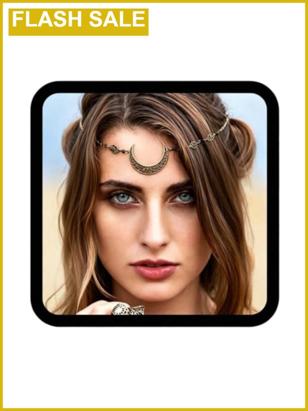 Boho Crescent Moon Head Chain Crystal Rhinestone Forehead Headpiece